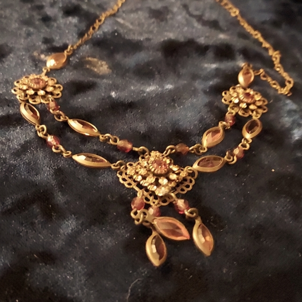 Brown Metal Necklace w/ 3 Pendants